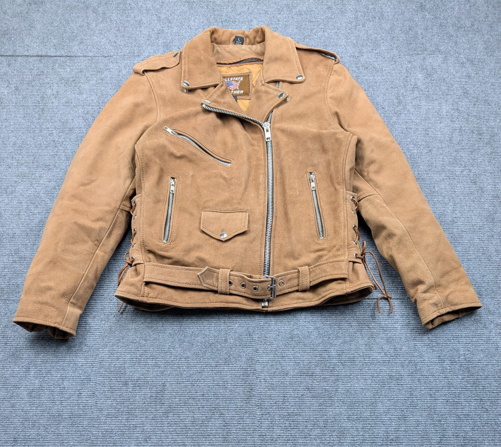 Vintage Suede Leather Moto Jacket Womens Large Brown Biker Indian Motorcycle 90s